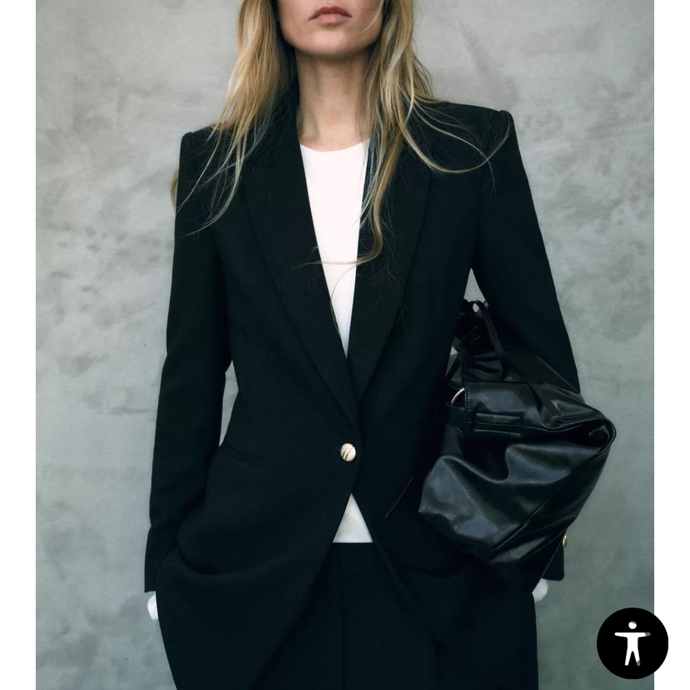 Zara Black Women's Blazer with Gold Button
